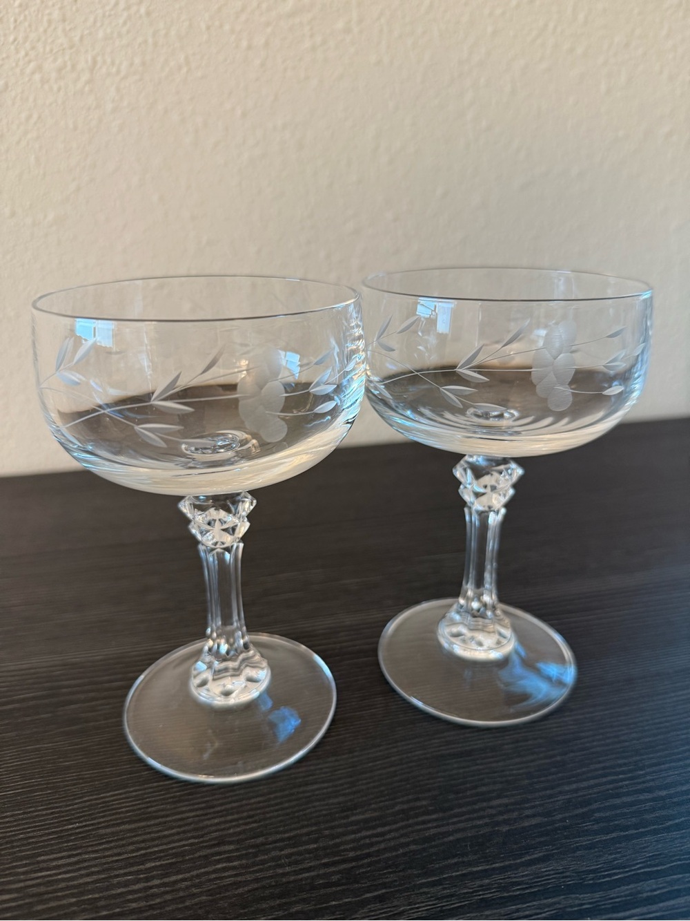 2x Princess House Heritage “Bordeaux Clear" Crystal Champagne Coupe Glasses